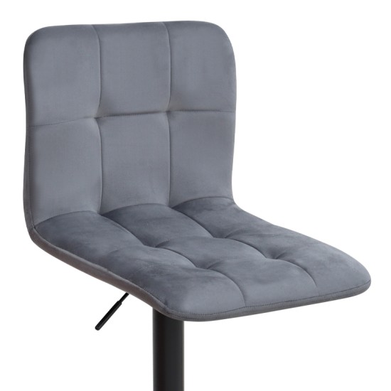 Σκαμπό μπαρ Carmelo  με ρυθμιζόμενο ύψος βελούδο γκρι - βάση μαύρο ματ 45x42x90/113εκ.