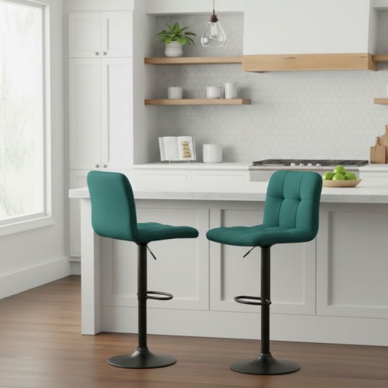 Σκαμπό μπαρ Carmelo  με ρυθμιζόμενο ύψος βελούδο κυπαρισσί - βάση μαύρο ματ 45x42x90/113εκ.