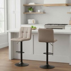 Σκαμπό μπαρ Carmelo  με ρυθμιζόμενο ύψος βελούδο μπεζ - βάση μαύρο ματ 45x42x90/113εκ.