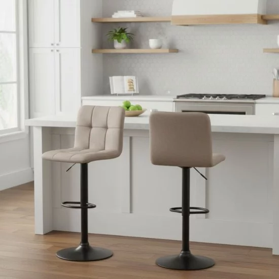 Σκαμπό μπαρ Carmelo  με ρυθμιζόμενο ύψος βελούδο μπεζ - βάση μαύρο ματ 45x42x90/113εκ.