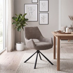 Πολυθρόνα τραπεζαρίας Alessia  περιστρεφόμενη elephant grey ύφασμα - μεταλλικό μαύρο πόδι 58x66x85εκ.