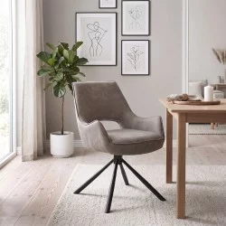 Πολυθρόνα τραπεζαρίας Alessia  περιστρεφόμενη elephant grey ύφασμα - μεταλλικό μαύρο πόδι 58x66x85εκ.