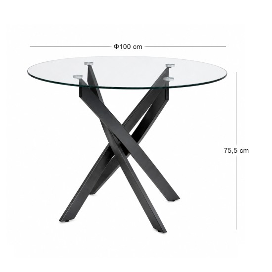 Τραπέζι Aldo  γυαλί - μεταλλικά μαύρα πόδια Ø100x75,5εκ.