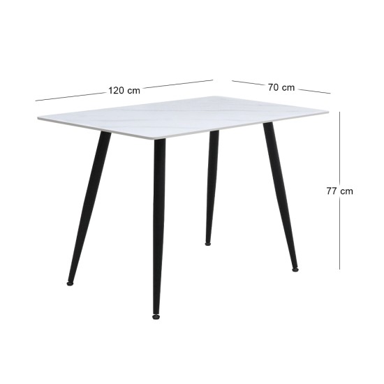 Τραπέζι Enzo  sintered stone - μέταλλο χρώμα λευκό εφέ μαρμάρου - μαύρο 120x70x77εκ.