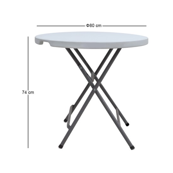 Τραπέζι catering - συνεδρίου Capri  πτυσσόμενο - στρογγυλό μονοκόμματη επιφάνεια χρώμα λευκό του πάγου Ø80x74εκ.