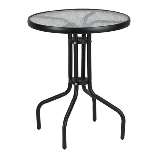 Τραπέζι κήπου Moreno  μεταλλικό - tempered γυαλί χρώμα μαύρο Ø60x70εκ.