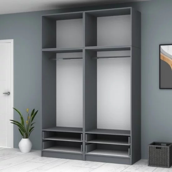 Ντουλάπα ρούχων Ricardo  τετράφυλλη με πατάρι και συρτάρια χρώμα ανθρακί 160x51,8x240εκ.