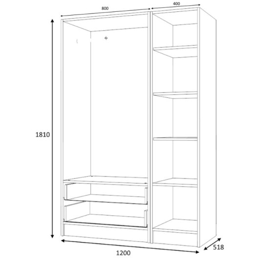 Ντουλάπα ρούχων Ricardo  τρίφυλλη χρώμα λευκό 120x51,8x181εκ.