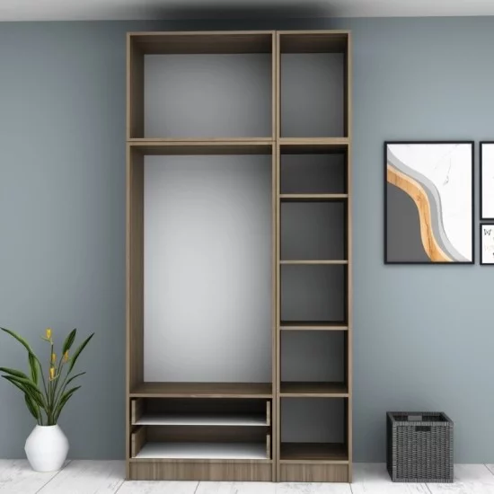 Ντουλάπα ρούχων Ricardo  τρίφυλλη με πατάρι και συρτάρια χρώμα καρυδί 120x51,8x240εκ.