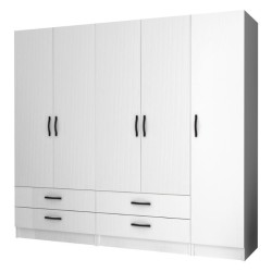 Ντουλάπα ρούχων Ricardo  πεντάφυλλη με συρτάρια χρώμα λευκό 200x51,8x181εκ.