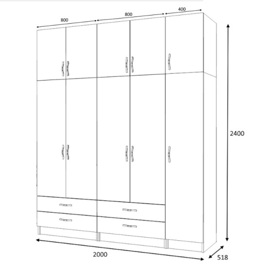 Ντουλάπα ρούχων Ricardo  πεντάφυλλη με πατάρι χρώμα καρυδί 200x51,8x240εκ.