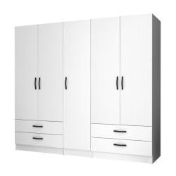 Ντουλάπα ρούχων Ricardo  πεντάφυλλη με συρτάρια χρώμα λευκό 200x51,8x181εκ.