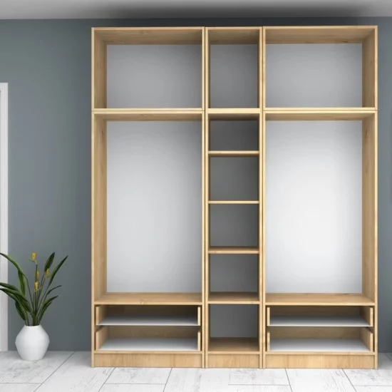 Ντουλάπα ρούχων Ricardo  πεντάφυλλη με πατάρι και συρτάρια χρώμα φυσικό οξιάς 200x51,8x240εκ.