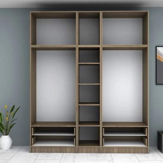 Ντουλάπα ρούχων Ricardo  πεντάφυλλη με πατάρι και συρτάρια χρώμα καρυδί 200x51,8x240εκ.