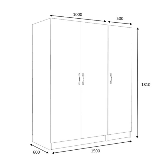 Ντουλάπα ρούχων Victoria  τρίφυλλη χρώμα λευκό 150x60x181εκ.