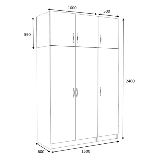 Ντουλάπα ρούχων Victoria  τρίφυλλη με πατάρι χρώμα καρυδί 150x60x240εκ.