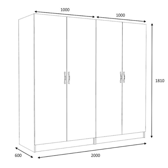 Ντουλάπα ρούχων Victoria  τετράφυλλη χρώμα καρυδί 200x60x181εκ.