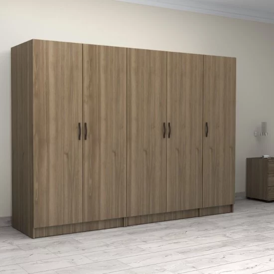 Ντουλάπα ρούχων Victoria  πεντάφυλλη χρώμα καρυδί 250x60x181εκ.