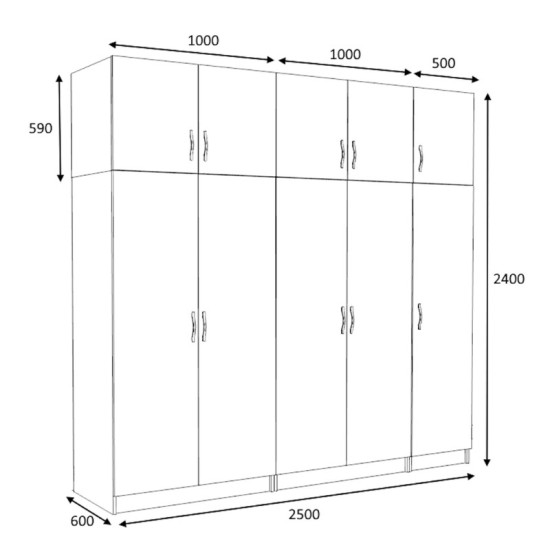 Ντουλάπα ρούχων Victoria  πεντάφυλλη με πατάρι χρώμα καρυδί 250x60x240εκ.
