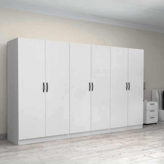 Ντουλάπα ρούχων Victoria  εξάφυλλη χρώμα λευκό 300x60x181εκ.