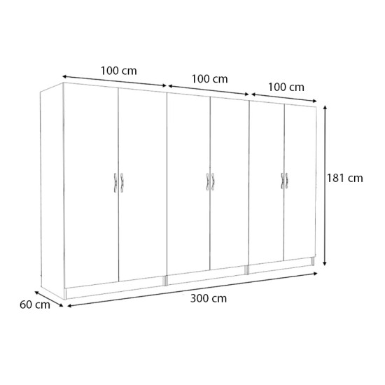 Ντουλάπα ρούχων Victoria  εξάφυλλη χρώμα λευκό 300x60x181εκ.