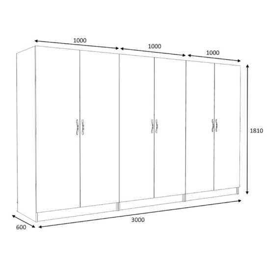 Ντουλάπα ρούχων Victoria  εξάφυλλη χρώμα καρυδί 300x60x181εκ.
