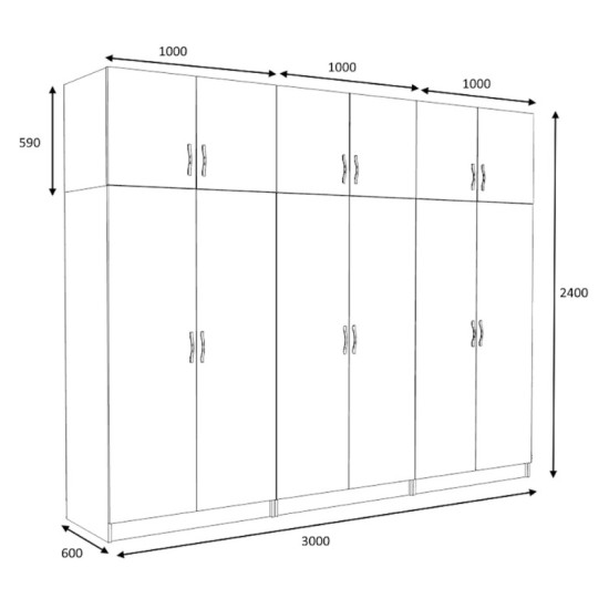 Ντουλάπα ρούχων Victoria  εξάφυλλη με πατάρι χρώμα καρυδί 300x60x240εκ.