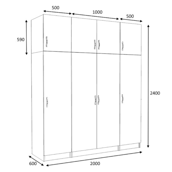 Ντουλάπα ρούχων Victoria  τετράφυλλη με πατάρι χρώμα καρυδί 200x60x240εκ.