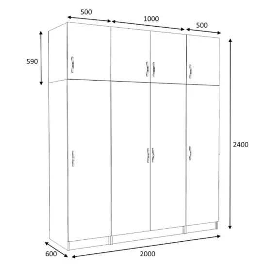 Ντουλάπα ρούχων Victoria  τετράφυλλη με πατάρι χρώμα καρυδί 200x60x240εκ.