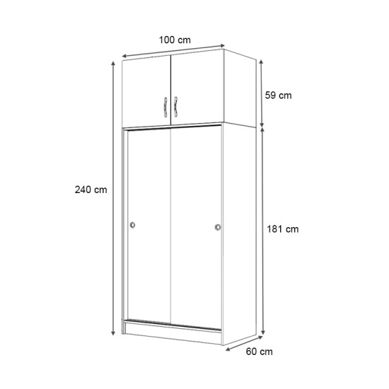 Ντουλάπα ρούχων Regio  δίφυλλη συρόμενη με πατάρι χρώμα γκρι σκυροδέματος 100x60x240εκ.