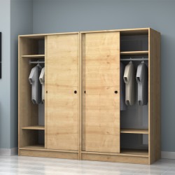 Ντουλάπα ρούχων Regio  τετράφυλλη συρόμενη χρώμα φυσικό οξιάς 200x60x181εκ.