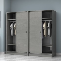 Ντουλάπα ρούχων Regio  τετράφυλλη συρόμενη χρώμα γκρι σκυροδέματος 200x60x181εκ.