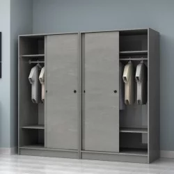 Ντουλάπα ρούχων Regio  τετράφυλλη συρόμενη χρώμα γκρι σκυροδέματος 200x60x181εκ.