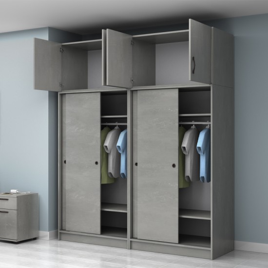 Ντουλάπα ρούχων Regio  τετράφυλλη συρόμενη με πατάρι χρώμα γκρι σκυροδέματος 200x60x240εκ.