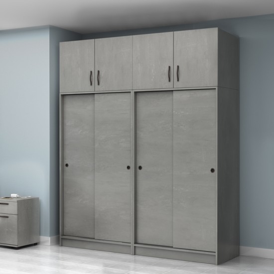 Ντουλάπα ρούχων Regio  τετράφυλλη συρόμενη με πατάρι χρώμα γκρι σκυροδέματος 200x60x240εκ.