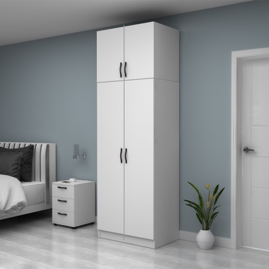 Ντουλάπα ρούχων Vivian  δίφυλλη με πατάρι χρώμα λευκό 80x51,8x240εκ.