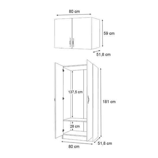 Ντουλάπα ρούχων Vivian  δίφυλλη με πατάρι χρώμα φυσικό οξιάς 80x51,8x240εκ.
