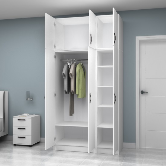 Ντουλάπα ρούχων Vivian  τρίφυλλη με πατάρι χρώμα λευκό 120x51,8x240εκ.