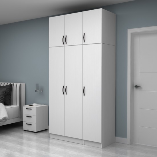 Ντουλάπα ρούχων Vivian  τρίφυλλη με πατάρι χρώμα λευκό 120x51,8x240εκ.