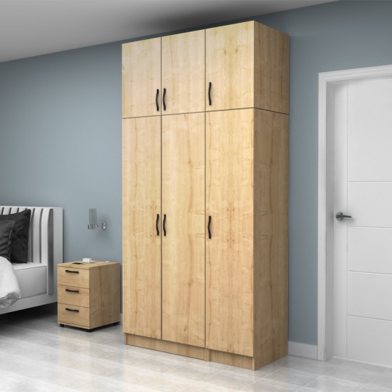 Ντουλάπα ρούχων Vivian  τρίφυλλη με πατάρι χρώμα φυσικό οξιάς 120x51,8x240εκ.