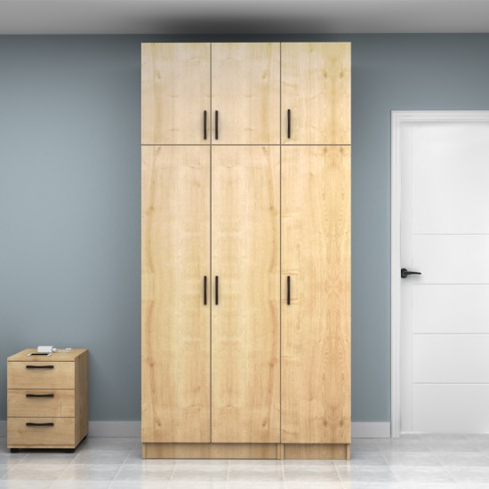 Ντουλάπα ρούχων Vivian  τρίφυλλη με πατάρι χρώμα φυσικό οξιάς 120x51,8x240εκ.
