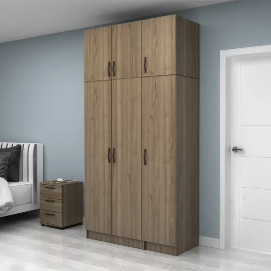 Ντουλάπα ρούχων Vivian  τρίφυλλη με πατάρι χρώμα καρυδί 120x51,8x240εκ.