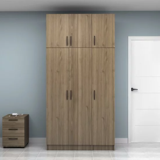 Ντουλάπα ρούχων Vivian  τρίφυλλη με πατάρι χρώμα καρυδί 120x51,8x240εκ.