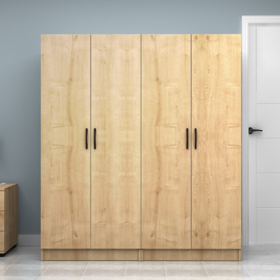 Ντουλάπα ρούχων Vivian  τετράφυλλη χρώμα φυσικό οξιάς 160x51,8x181εκ.