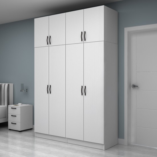 Ντουλάπα ρούχων Vivian  τετράφυλλη με πατάρι χρώμα λευκό 160x51,8x240εκ.