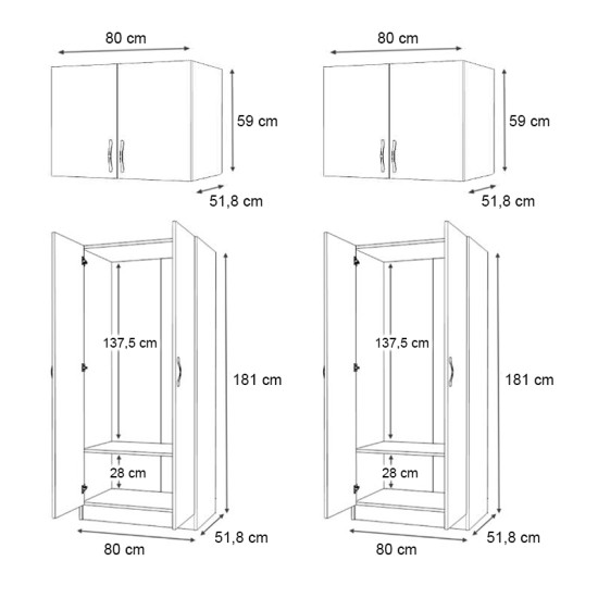 Ντουλάπα ρούχων Vivian  τετράφυλλη με πατάρι χρώμα λευκό 160x51,8x240εκ.