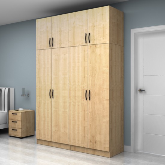 Ντουλάπα ρούχων Vivian  τετράφυλλη με πατάρι χρώμα φυσικό οξιάς 160x51,8x240εκ.