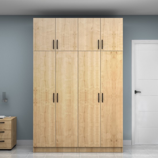 Ντουλάπα ρούχων Vivian  τετράφυλλη με πατάρι χρώμα φυσικό οξιάς 160x51,8x240εκ.