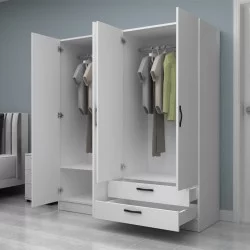 Ντουλάπα ρούχων Vivian  τετράφυλλη με συρτάρια χρώμα λευκό 160x51,8x181εκ.