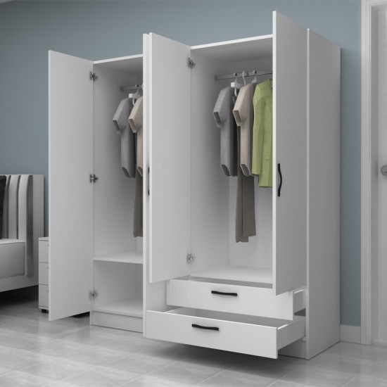 Ντουλάπα ρούχων Vivian  τετράφυλλη με συρτάρια χρώμα λευκό 160x51,8x181εκ.